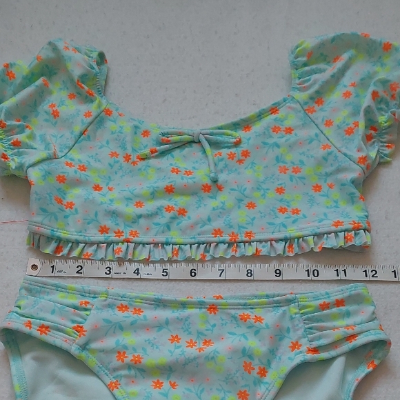 CAT&JACK Orange and Green Floral Bikini Swim Set NWT - Picture 5 of 10